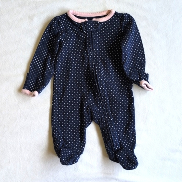 simple joys newborn baby blue dotted zipper footie sleeper pajamas with mitts - Picture 1 of 5